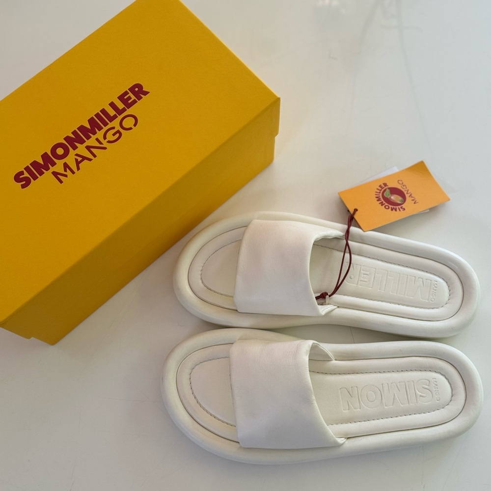 Simon Miller x Mango Simu White Leather Sandal.
